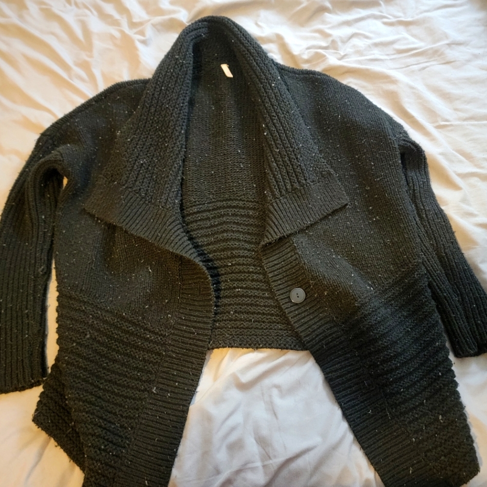 Crochet Knit Long Front Cardigan S